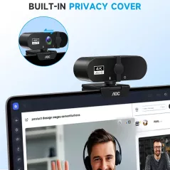 Webcam AOC 4K PC avec Microphone et Suppression de Bruit