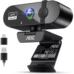 Webcam AOC 4K PC avec Microphone et Suppression de Bruit