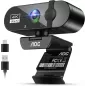 Webcam AOC 4K avec Microphone, Réduction de Bruit, Cache Vie Privée, 99° FOV, USB Plug & Play