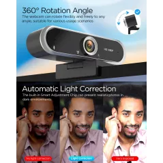 Webcam 1080P avec Microphone & Cache Vie Privée USB Plug & Play