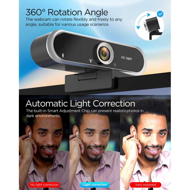 Webcam 1080P avec Microphone & Cache Confidentialité USB Plug & Play pour Appels Vidéo & Streaming Webcam 1080P avec Microphone & Cache Confidentialité USB Plug & Play pour Appels Vidéo & Streaming