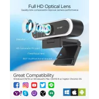 Webcam 1080P avec Microphone & Cache Confidentialité USB Plug & Play pour Appels Vidéo & Streaming