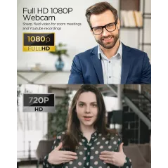 Webcam 1080P avec Microphone & Cache Vie Privée USB Plug & Play