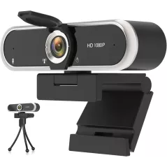 Webcam 1080P avec Microphone & Cache Vie Privée USB Plug & Play