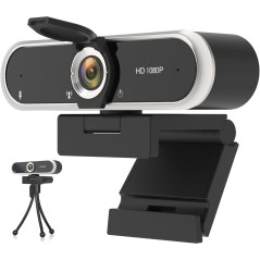 Webcam 1080P avec Microphone & Cache Vie Privée USB Plug & Play
