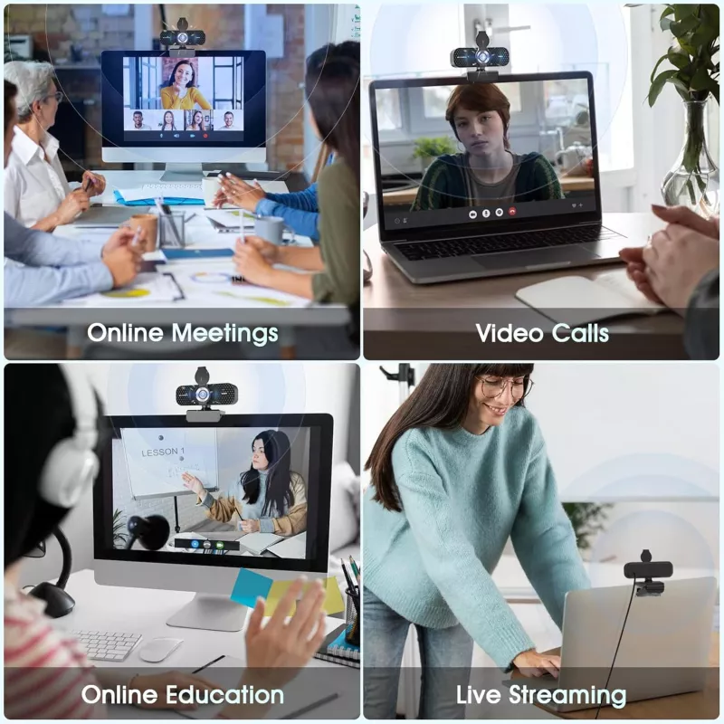 1080P HD Webcam with Noise-Cancel Mic, Privacy Cover & Auto Light Correction