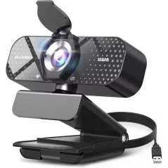 1080P HD Webcam with Noise-Cancel Mic, Privacy Cover & Auto Light Correction