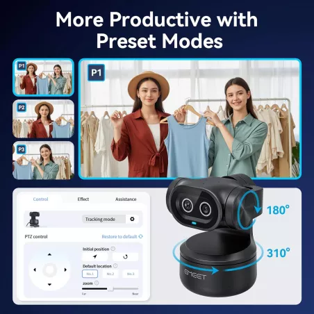 EMEET PIXY Caméra PTZ 4K AI, Autofocus Rapide, Streaming