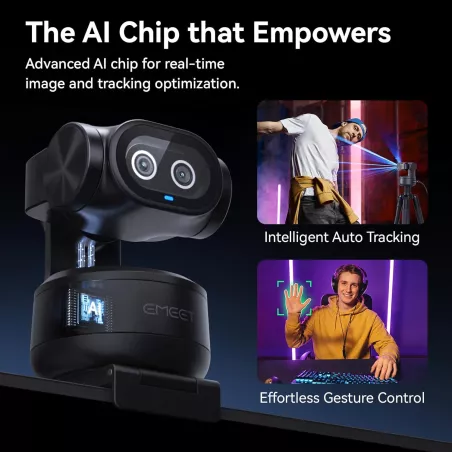 EMEET PIXY Caméra PTZ 4K AI, Autofocus PDAF 0.2s, Suivi IA, 3 Micros, Commandes Gestuelles, Streaming