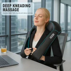 MagicMakers Electric Shiatsu Neck Massager with Heat - Pain Relief Gift