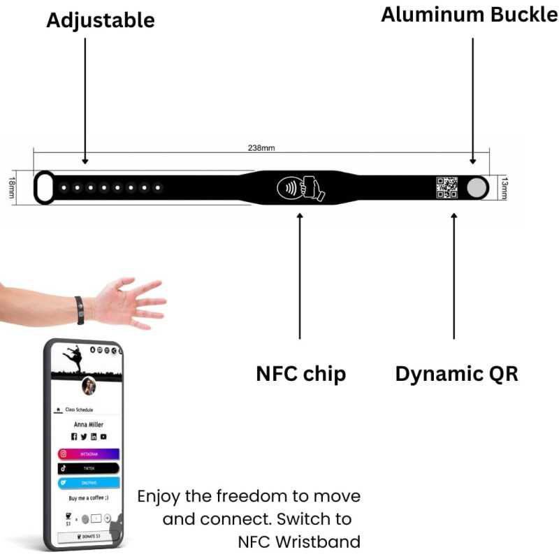 Bracelet NFC Tap - Carte Digitale Sans Abonnement (Noir)