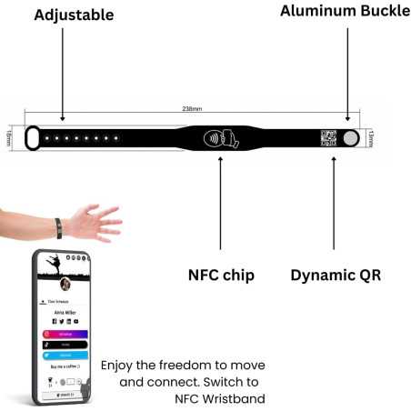 Bracelet NFC Tap - Carte Digitale Sans Abonnement (Noir)
