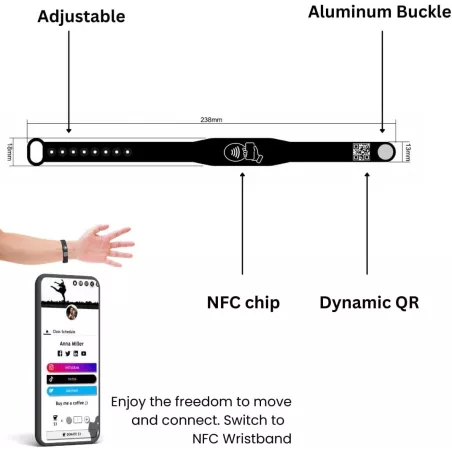 Bracelet NFC Tap - Carte Digitale Sans Abonnement (Noir)