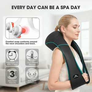 MagicMakers Electric Shiatsu Neck Massager with Heat - Pain Relief Gift