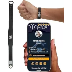 Bracelet NFC Tap - Carte de Visite Digitale sans Abonnement - Compatible iPhone & Android (Noir, Pack 1)