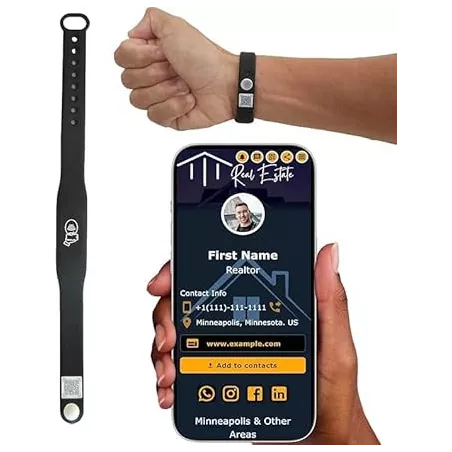 Bracelet NFC Tap - Carte de Visite Digitale sans Abonnement - Compatible iPhone & Android (Noir, Pack 1)