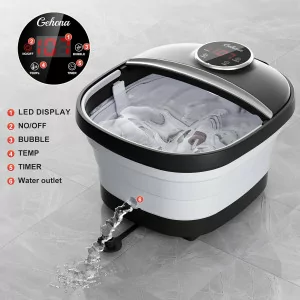 Collapsible Foot Spa Bath with Heat, Bubbles & Timer – Black