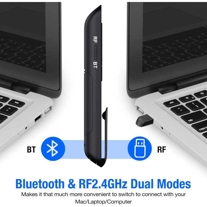 Télécommande Présentation Sans Fil Bluetooth & RF 2.4GHz, Compatible Mac, Pointeur Rouge, Alimentée AAA
