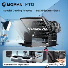 Moman Teleprompter Métal 12 avec Télécommande APP pour iPad