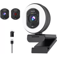 Webcam 4K Autofocus avec Anneau LED & Microphone Intégré