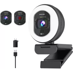 Webcam 4K Autofocus avec Anneau LED & Microphone Intégré