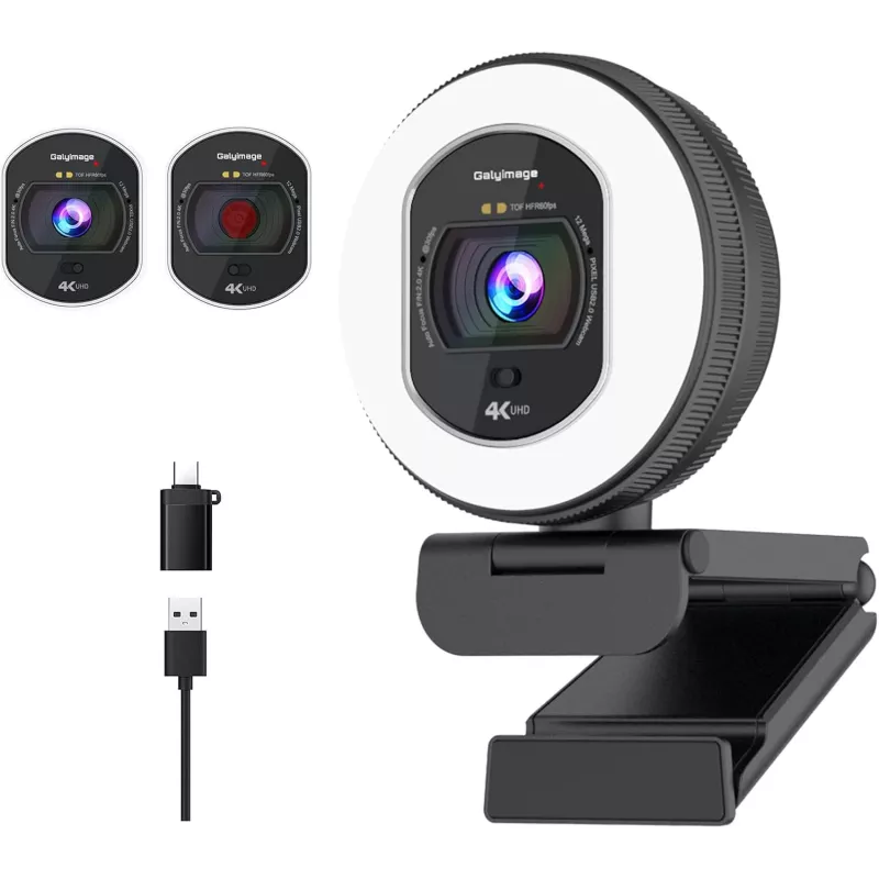 Webcam 4K Autofocus avec Anneau LED & Microphone Intégré