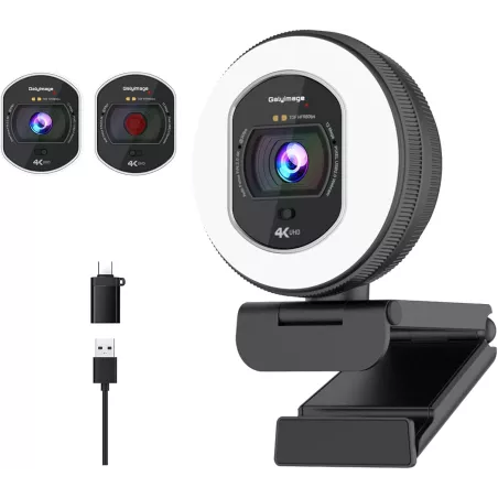 Webcam 4K Autofocus avec Anneau LED & Microphone Intégré