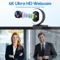 Webcam 4K avec anneau lumineux, autofocus, TOF, couverture privée, micro - 1080P 60FPS pour streaming
