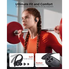 PocBuds Écouteurs Bluetooth Sans Fil 80h Autonomie Charge Sans Fil Étui Affichage Numérique IPX7 Noir
