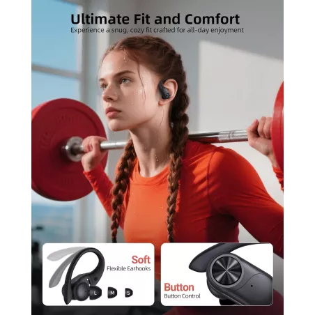 PocBuds Écouteurs Bluetooth Sans Fil 80h Autonomie Charge Sans Fil Étui Affichage Numérique IPX7 Noir