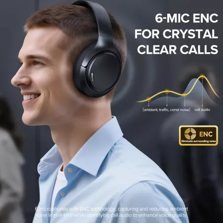 Casque Bluetooth ANC 6.0 - 120H, Micro Clair, Haut-Résolution