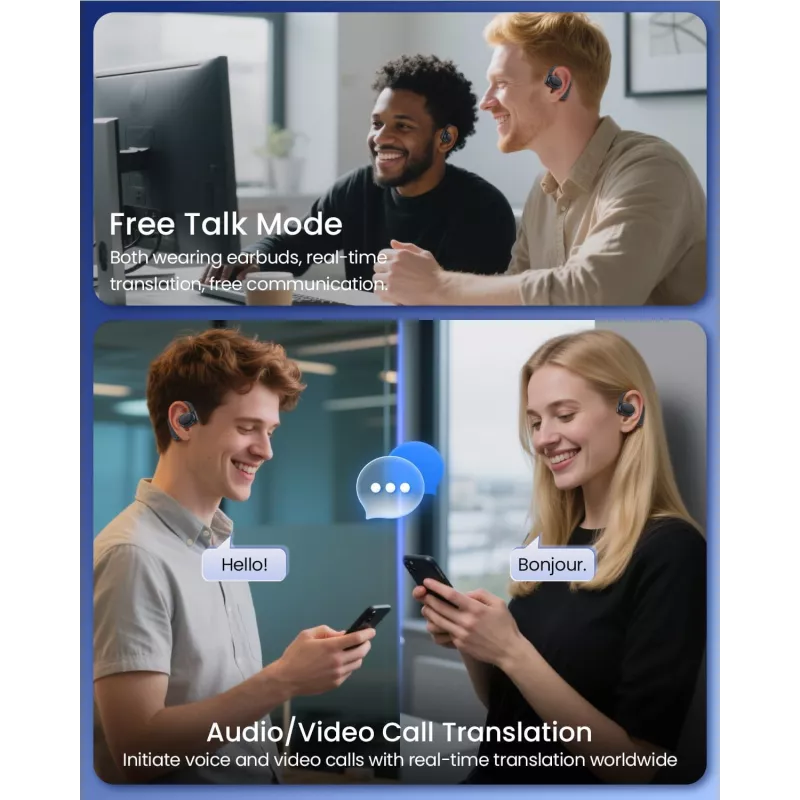 Écouteurs Traduction AI 164 Langues, 80H Autonomie Bluetooth