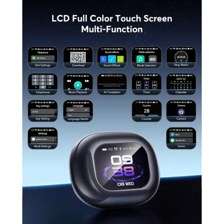 Oreillettes Traductrices AI Temps Réel 188 Langues, Bluetooth 6.1, Écran Tactile LCD, Voyage & Réunions