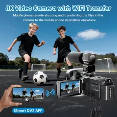 Caméra Vidéo 8K 88MP 18X Zoom Wifi Vlogging 2025 avec Micro, Carte 32G, Stabilisation 6-Axes, Vision Nuit IR