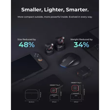 OBSBOT Tiny 3 : Webcam 4K AI, Audio Spatial et Suivi AI