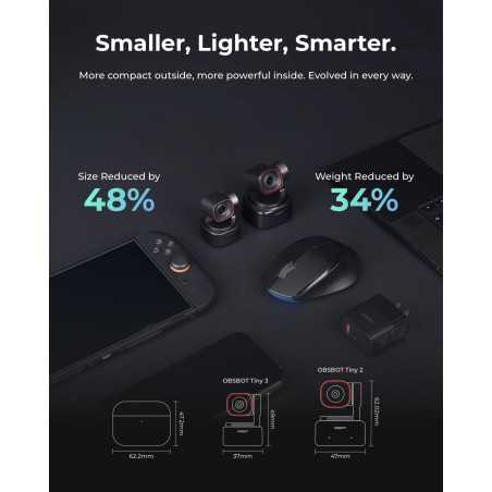 OBSBOT Tiny 3 : Webcam 4K AI, Audio Spatial et Suivi AI