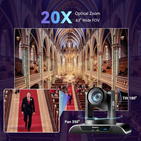 Tenveo Caméra PTZ 4K NDI AI Auto-Tracking Visage 20X Zoom HDMI/LAN/USB3.0 PoE Streaming Live