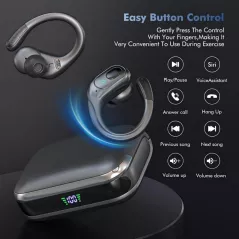 Écouteurs sans fil Bluetooth IPX7, 75h autonomie, ANC, écran LED, parfaits sport/cours
