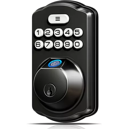 Serrure Biométrique KS02A Sans Clé - Verrouillage Auto, Noir Mat