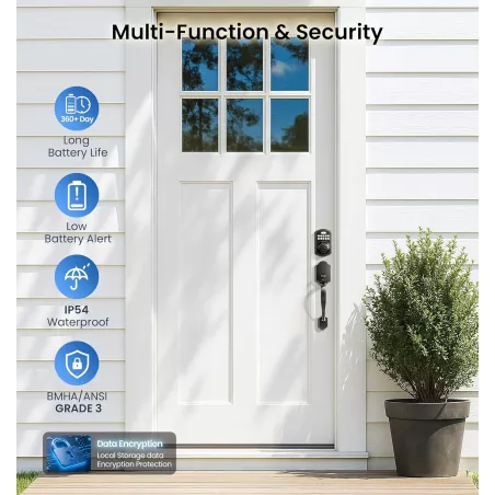 Veise KS02A Serrure Biométrique Sans Clé avec Empreinte, Clavier Électronique, Auto-Verrouillage, Noir Mat