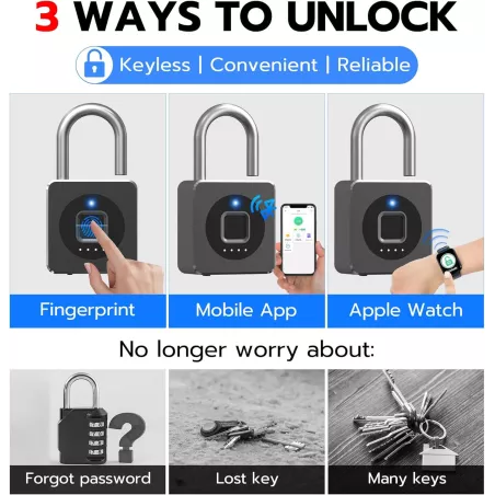 eLinkSmart Cadenas Biométrique Sans Clé, Bluetooth, Résistant Intempéries pour Casier Gym, Clôture, Extérieur