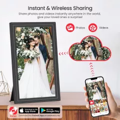 Cadre photo numérique Frameo 15,6 FHD IPS 64GB WiFi tactile, envoyez photos depuis smartphone, cadeau idéal parents