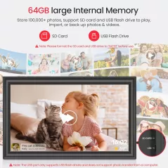 64GB 15.6 Frameo Digital Photo Frame WiFi FHD Touch Screen Gift