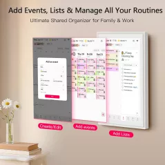 Calendrier numérique familial 15,6 avec écran tactile FHD, planning repas, corvées, photos, rappel LED
