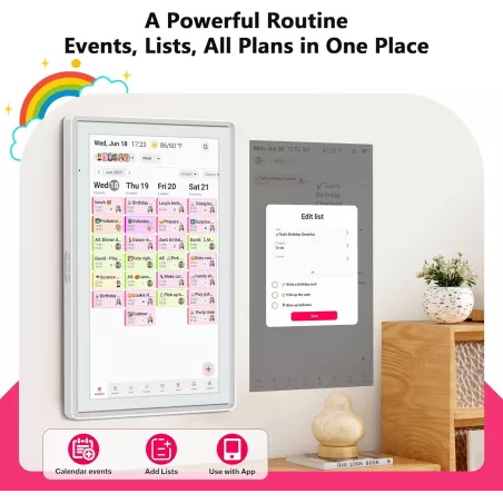 Calendrier numérique tactile 21,5 Full HD, planner mural intelligent avec lumière LED, organisation familiale optimale