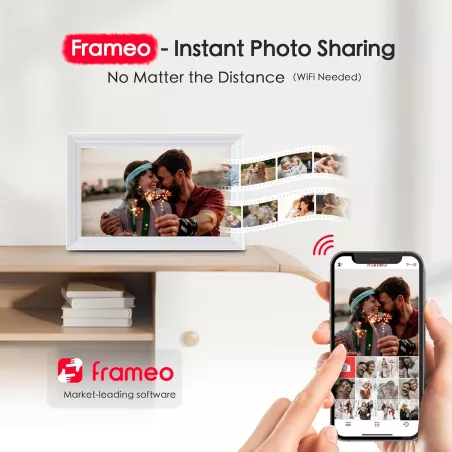 Cadre Photo Numérique 10,1 Frameo WiFi HD 1280x800 IPS Tactile 32GB Partage Instantané, Cadeau Parfait
