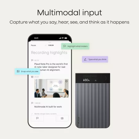 Plaud Note Pro Enregistreur Vocal AI, Transcription & Résumé, Contrôle App, 112 Langues, Ultra-Mince Noir