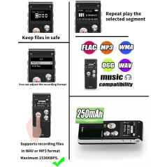 Enregistreur Vocal Numérique 16GB Rechargeable USB Lectures