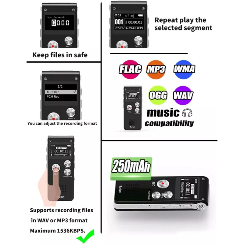Digital Voice Recorder 16GB | USB Rechargeable Dictaphone for Lectures