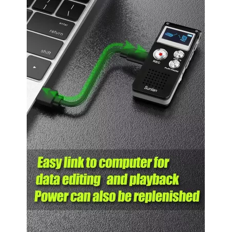 Enregistreur vocal numérique 16GB rechargeable USB pour conférences avec lecture, dictaphone compact amélioré
